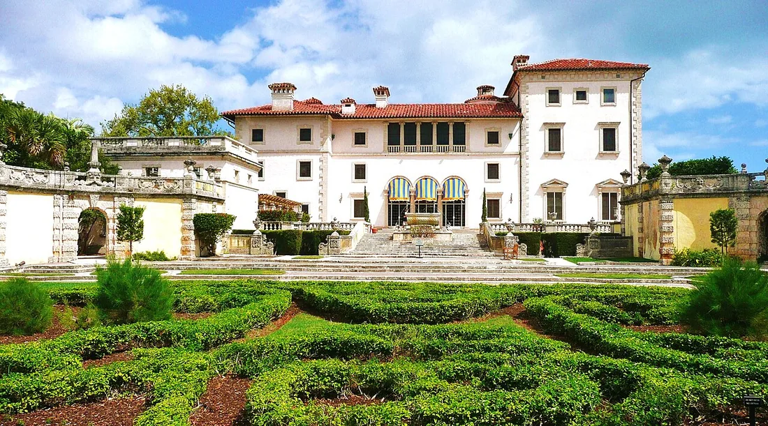 The Vizcaya mansion and its boxwood garden, in Miami